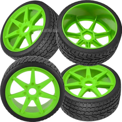 RC Highway Tires Wheel for 1/7 Infraction 6S BLX/Limitless,1/8 Typhon 6s BLX,7 Spokes Wheel Rim & Rubber Highway Tires RC Drift Tires,Green - color: Green - (4pcs Highway Tires)