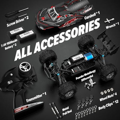 Hosim 1/10 RC Car for Adults & Boys 48+KMH, Electric Remote Control Car High Speed Large RC Truck 4X4 Off-Road All Terrains Waterproof Monster Trucks, Hobby RC Cars Toys Gifts for Boys 8-12 - color: Red