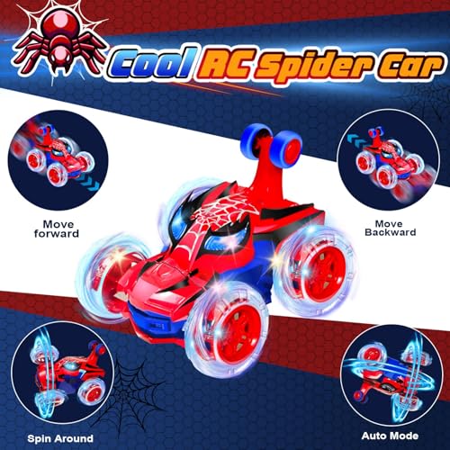 Kids Toys Spider RC Car for Boys 4-7 - Cool Spider Monster Remote Control Crawler Toy 360° Flip Fast Stunt & 4WD Light Up Wheel - Fun Boy Gift Idea for Birthday Chirstmas Stuff Age 3 4 5 6 7 8 - color: Spider