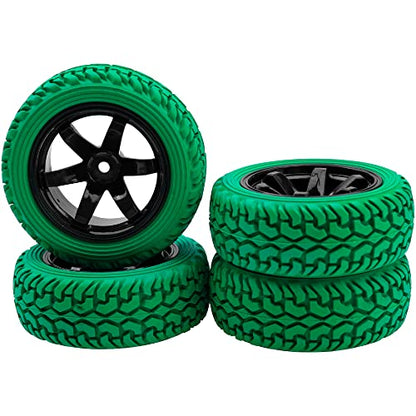 75mm/2.95'' Rubber Tires & Plastic Wheel Rims 12mm Hex Hub Compatible with Traxxas 4tec 2.0 HSP Tamiya HPI Kyosho 1/10 On-Road Touring Car, WLtoys 1/14 144001 RC Buggy (Green) - color: Green