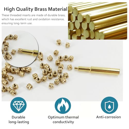 QSJ 130Pcs Threaded Inserts Heat Set Inserts Kit M3x4x5 Brass Insert Nut with Soldering Iron Tip for 3D Printed Plastic Materials - size: (130pcs) M3x4x5