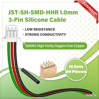 15 Sets/60 Pcs Mini Micro JST-SH-SMD-HHR 1.0mm 3-Pin Connector Kit | Premium Automotive Wiring, Heavy Duty Terminals, Reliable Circuit Board, High Temperature Housing, Easy Project Assembly - size: 3-Pin, style: JST-SH-HHR
