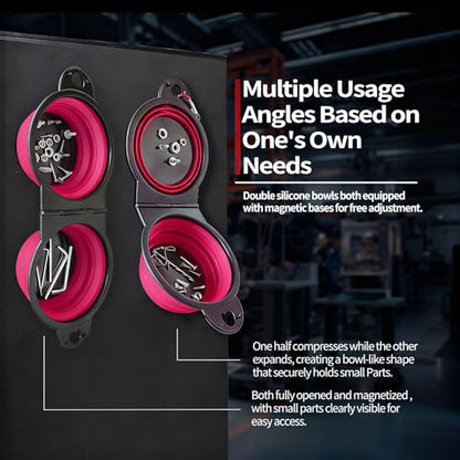 Magnetic Trays, Magnetic Bowl for Screws, Magnetic Tool Tray (magenta2.0) | Collapsible Magnetic Tool Tray, Integrated 5.1" Round Dual Silicone Bowls, Upgraded Version, Bonus Hook for On-the-Go Carry - style: magenta2.0
