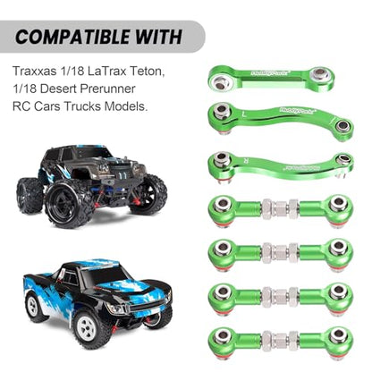 Hobbypark Metal Turnbuckle Aluminum Camber Links Toe Links with Rod Ends Steering Linkage Set for Traxxas 1/18 LaTrax Teton Upgrades Desert Prerunner, Replace 7636 (Green) - color: Green