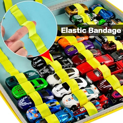 PAIYULE Toys Case for Hot Wheels Cars, Matchbox Trucks & Cars Organizer | Holds 88 Mini Vehicles, Display & Storage Organizer, Carry Handle, Case Only, For Kids Collectors & Playrooms, Black-Yellow