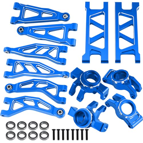 Aluminum Front & Rear Suspension with Steering Knuckles & Rear C-Hubs Upgrade Parts for ARRMA 1/14 Typhon Grom 1/18 Granite Grom (Blue) - color: Blue