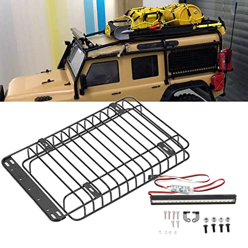 RC Car Roof Rack with LED Light Bar Universal Stainless Steel Accessory for Crawler Climbing Truck Upgrade DIY Installation