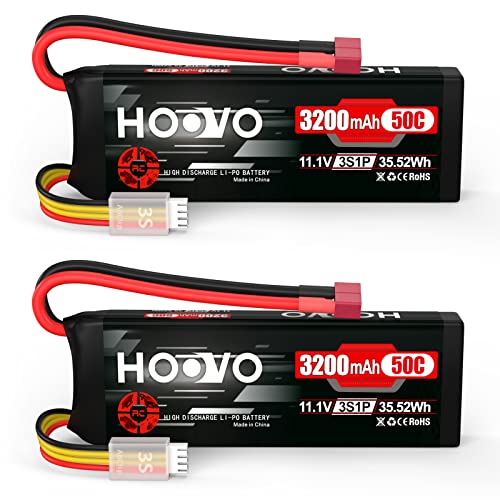 HOOVO 3S 11.1V 3200mAh 50C RC Lipo Battery with T Connector(2 Packs) | for RC Car RC Helicopter Airplane Quadcopter RC Models