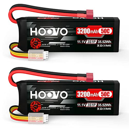 HOOVO 3S 11.1V 3200mAh 50C RC Lipo Battery with T Connector(2 Packs) | for RC Car RC Helicopter Airplane Quadcopter RC Models
