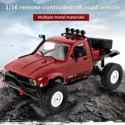 GoolRC RC Truck, WPL C14 RC Crawler 1/16 Scale Remote Control Car, 4WD All Terrain Off Road Semi Truck, 2.4GHz RC Climbing Car with LED Lights and 2 Batteries for Adults (Red) - color: Red