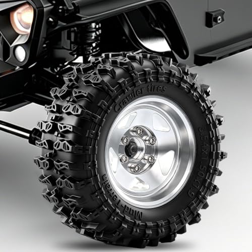 1.9" Beadlock Aluminum Wheels and 90mm Soft Rubber Tires for MJX Hyper Go H12Y, MN128, 1/12 RC Crawler Upgrade Parts, Set of 4 with Foam Inserts