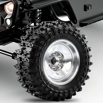 1.9" Beadlock Aluminum Wheels and 90mm Soft Rubber Tires for MJX Hyper Go H12Y, MN128, 1/12 RC Crawler Upgrade Parts, Set of 4 with Foam Inserts