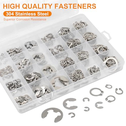 312Pcs Retaining Ring Kit with E-Clips (2.0-15mm) & C-Clips (M7-18) 304 SS | 24 Sizes Snap Rings And Circlips for DIY & Repair. E-Clips & External C-Clips. 304 Stainless Steel - size: 304 Stainless Steel-312PCS