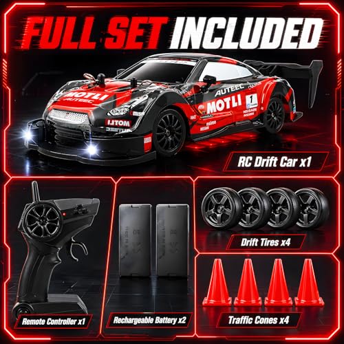 HTURCCOP 1:20 RC Drift Car 2.4GHz 4WD High Speed Drift Remote Control Cars Vehicle with LED Lights and Drifting Tires Batteries x2 Racing Sport Toy Cars for Adults Boys Girls Kids (Red) - color: Red