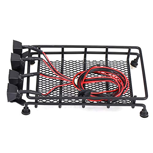 RC Roof Rack Luggage with LED Lights Quadrate for SCX10 1/10 Scale RC Crawler Car 4 White