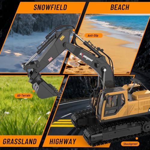 3 in 1 Remote Control Excavator Toy 14 Channel RC Excavator Toy for Boys 3-12 with Bucket/Claw/Drill 2.4GHz Full Functional Construction Vehicles Toys Gift for 6 7 8 9 10 Years Old Kids Boys - size: Small