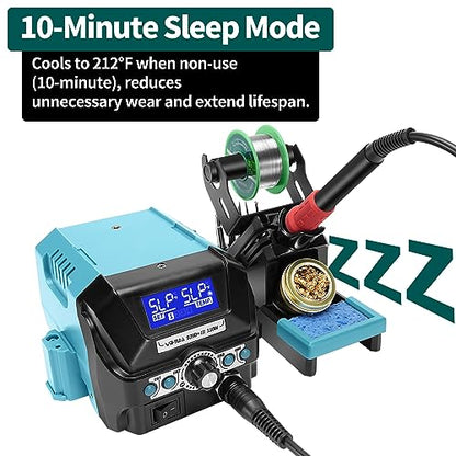 YIHUA 939D+ III EVO Digital Soldering Iron Station Kit 110W High Power with LCD display, 4 Memory Channels, Sleep Mode, Digital Calibration, Solder Wire, Helping Hands, Magnifier, 3 Soldering Tips - style: EVO Style 110W