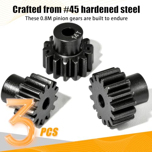 0.8M Pinion Gear Set Hardened Steel 3.175mm Shaft 13T 14T 15T Pinion Gears with Screws and Hex for Tamiya, Traxxas, Arrma, Axial, Losi, HPI 1/10 RC Car Brushless Brush Motor Upgrade - size: 13 14 15T