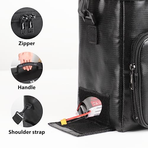 Tamfile Fireproof Lipo Battery Bag, 4200°F Explosionproof Lipo Safe, Black | Heat Resistant, Large Capacity, Lithium Batteries Storage, RC Drone LiPo Battery Storage, Transport and Charging Protection - color: Black