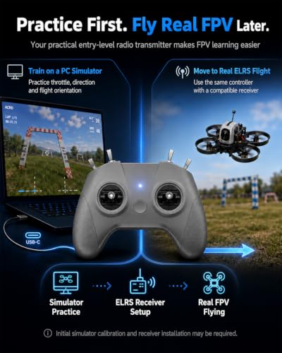 C8 ELRS V3 8CH 2.4GHz RC Radio Transmitter with Nano Receiver CR8 for FPV Drones/Tiny Whoop/Fixed Wing,FPV Drone Simulator Controller for Beginner,Mode 2 (C8 ELRS Controller & Receiver)