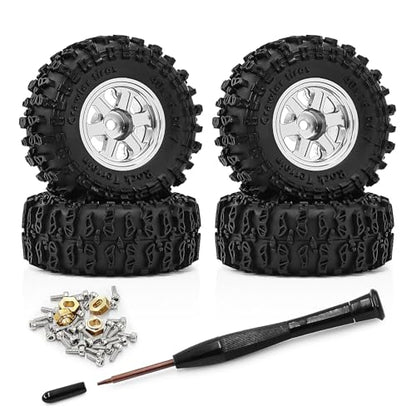 0.7 Inch RC Crawler Tires and Wheels Set 40×16mm for 1/30 Scale Axial SCX30 (Silver) - color: Silver