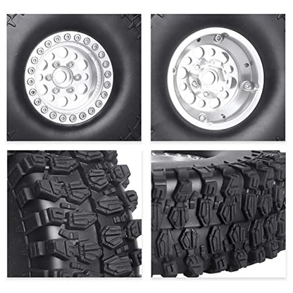 HobbyPark 120mm / 4.72inch 1.9 Crawler Tires and 1.9 Beadlock Wheels Set Foam Inserts for Axial SCX10 II III Traxxas TRX-4 Redcat Gen8 Gen7 Upgrades Replacement Parts (4-Pack) (Silver) - color: Silver