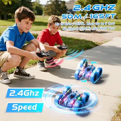 Remote Control Stunt Car 4WD 360° Flip Double‑Sided RC Cars, LED Light Bar, USB‑C Modular Battery, 2.4 GHz Outdoor Beach Toy for Boys 6‑12 Years Old, Birthday & Christmas Kids Gift, Blue - color: Blue