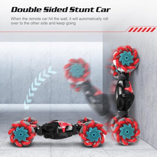 Kidstinct Gesture Sensing RC Stunt Car, Extra Large Gesture RC Car, Boy Toys Age 6-8, 4WD Hand Controlled Remote Control Twist Cars with Light & Music, 360°Rotate Transform Drift RC Cars (Pink)
