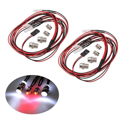 2 Pack RC Car 4 LED Light Kit, White Headlight Red Taillight for 1/12 1/10 1/8 RC Models Car Truck Lighting - color: 4 LED Red, White