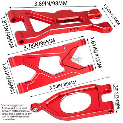 RC Aluminum Front Rear A Arms Upgrades Part for 1/10 Gorgon 4X2 2WD Gorgon Monster Truck(ARA3230T1),Alloy Front Rear Suspension A Arms Hops Up,Red(6PCS) - color: Red(6pcs)