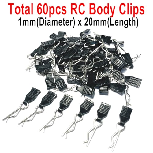 60PCS 1mm RC Body Clips with Pull Tabs for All 1/12 1/14 1/16 1/18 Scale Hyper go,Redcat Traxxas HPI Himoto HSP Exceed RC Car Body Clips,for SCX24 TRX4M H165 RC Car Truck Buggy Parts
