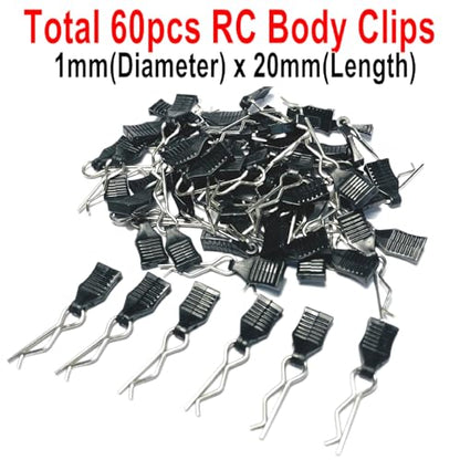 60PCS 1mm RC Body Clips with Pull Tabs for All 1/12 1/14 1/16 1/18 Scale Hyper go,Redcat Traxxas HPI Himoto HSP Exceed RC Car Body Clips,for SCX24 TRX4M H165 RC Car Truck Buggy Parts