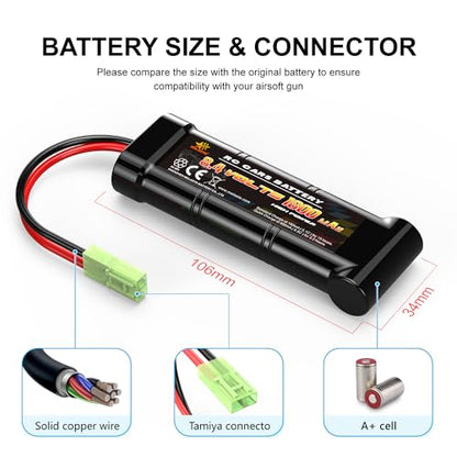 melasta 8.4V 1800mAh Flat NiMH Airsoft Battery – Mini Tamiya | Compatible with MP5, SCAR, M249, M240B, M60, G36, M14, RPK, PKM. Rechargeable pack for airsoft rifles.