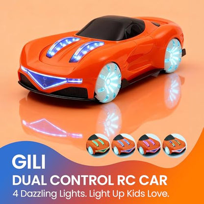 GILI RC Super Car, 2.4GHz Stunt Car with LED Lights & Water Spray Effect | Dual Mode Gesture & Remote | 360° Drift | Rechargeable | Easy Drive | RC Toy Boys Girls 6-12 | Birthday Christmas Gift Kids - color: Orange