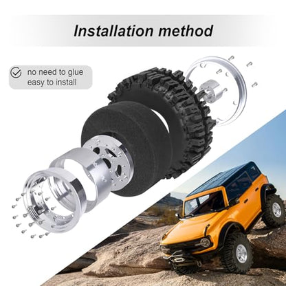 HobbyPark Negative Offset -10mm Deep Dish Aluminum Chrome 1.9 Beadlock Wheels and 1.9 Mud Slingers Tires for 1/10 RC Crawler Axial SCX10 TRX4 VS4-10 Gen8 RC4WD, Set of 4 - style: 1.9 Beadlock Wheels and 1.9 Mud Slingers Tires