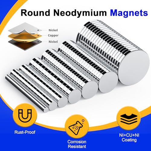 Small Magnets, 290 Pack Refrigerator Magnets of 7 Different Sizes, Mini Magnets, Disc Magnets, Small Magnets for Fridge, DIY, Whiteboard, Billboard in Home, Kitchen, Office, School - size: Assorted (7 Sizes), style: 290 Pack
