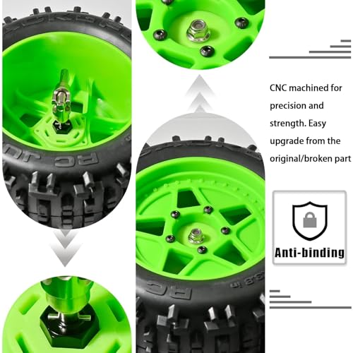 Aluminum 12mm Hex Wheel Hub 4Pcs w/Axle Pin M4 Flange Lock Nut Standard M3 M4 Nut, 7mm Thickness Wheel Drive Adapter Upgrades Parts for 1/16 TRAXXAS MINI MAXX 4WD RTR RC Car(Black) - color: Black