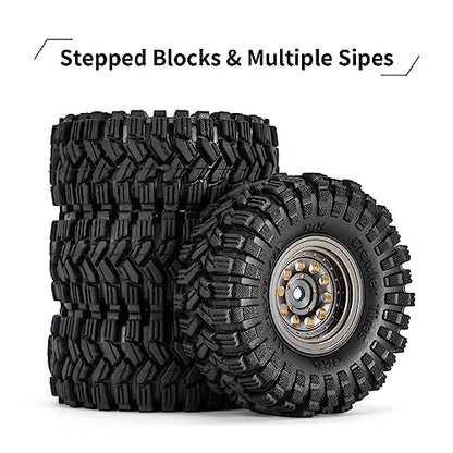 INJORA Brass 1.0 Beadlock Wheel Tires Set for 1/24 1/18 RC Crawler (Grey) - color: Grey