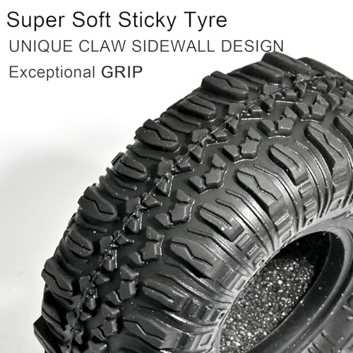 1.0 RC Crawler Tires 57x24mm, 4PCS Soft Sticky Rock Terrain Rubber Tires with Foam Inserts, Compatible with Traxxas TRX4M, Axial SCX24, FMS FCX24 FCX18, 1/18 1/24 Crawlers