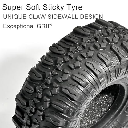 1.0 RC Crawler Tires 57x24mm, 4PCS Soft Sticky Rock Terrain Rubber Tires with Foam Inserts, Compatible with Traxxas TRX4M, Axial SCX24, FMS FCX24 FCX18, 1/18 1/24 Crawlers
