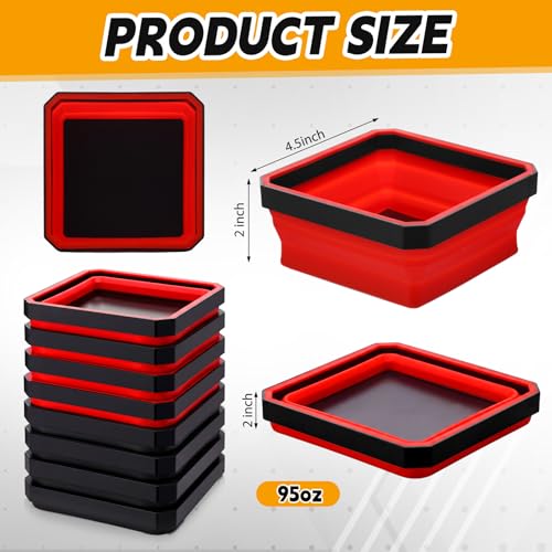 Huwena 8 Pcs Collapsible Magnetic Parts Tray Set Foldable Tool Trays Square Double-sided Magnetic Parts Bowl for Screw Bolts Nuts Washers Pins Mechanic Tool Gifts for Men (Red and Black) - color: Red and Black