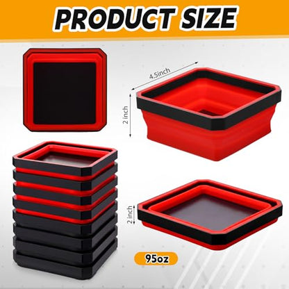 Huwena 8 Pcs Collapsible Magnetic Parts Tray Set Foldable Tool Trays Square Double-sided Magnetic Parts Bowl for Screw Bolts Nuts Washers Pins Mechanic Tool Gifts for Men (Red and Black) - color: Red and Black