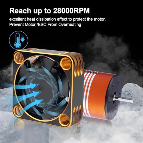 30mm RC Car Motor Cooling Fan Heatsink 28000RPM Brushless ESC Cooling Fan for RC Car Truck Buggy 1/8 1/10 540 550 Motors (Black-Gold) - color: Black-Gold