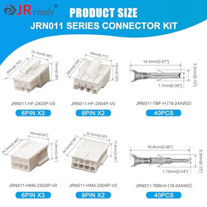 JRready Mini-Fit Jr 6Pin 8Pin Power Connector Molex Connectors 5557 Series Receptacle Housing Plug Crimp Terminals 18-24AWG Connectors Compatible with Molex Mini-Fit Jr. 4.2mm Pitch ST6518 - size: 6-8 Pin Standard Molex Mini-Fit