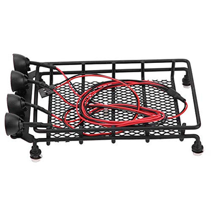 RC Roof Rack Luggage Carrier, Metal Middle Size Roof Rack with 4 Round LED Lights for Axial SCX10 1/10 Scale RC Crawler, Scalable Kayak Rack for Outdoor Adventure Truck - size: 2 white 2 red