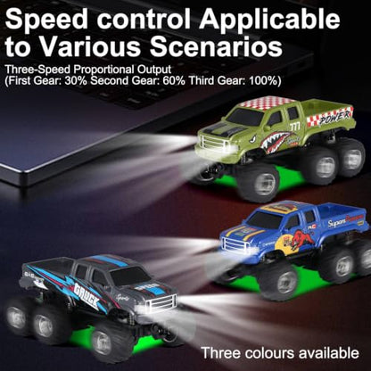 Mini Rc Truck, 1:64 Scale Monster Truck Remote Control Car with Lights, 2.4Ghz Remote Control, Mini Alloy Monster Truck Rc, Speed/Steering Adjustable (Blue) - color: Blue