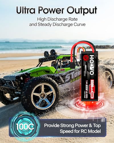 HOOVO 2S Lipo Battery 7.4V 6500mAh 100C RC Battery Pack TR Plug 2Packs | Hardcase battery with TR to EC5 Connector,for RC Car Truck Buggy Vehicles Crawler Helicopter Boat