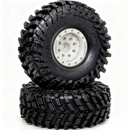 HOBBYSOUL 70mm Tall 1.0 beadlock wheels and tires set - Brass Adjustable Offset 1.0 wheel Rims white & Soft Sticky 1.0'' tire For RC Crawler 1/18 TRX4M 1/24 SCX24 - color: White