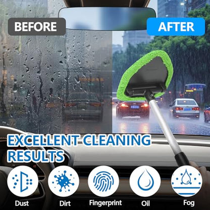 wuyaoyao Car Windshield Cleaning Tool, Car Windshield Window Cleaner, Auto Window Glass Cleaning Kit with Extendable Handle & Reusable Microfiber Pad & Spray Bottle, Universal Car Accessories (Green) - color: Green