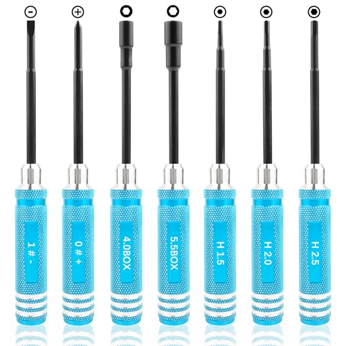 7-in-1 Hex Screwdriver Set (0.05"/1.5mm, 2.0mm,2.5mm & Box Wrench (4.0mm,5.5mm) Nut Screw Driver|RC Tool Kit|Phillips| Compatible with TRX4M SCX24 1/24 1/18 1/16 RC Cars Drone Repair(LightBlue) - color: Lightblue